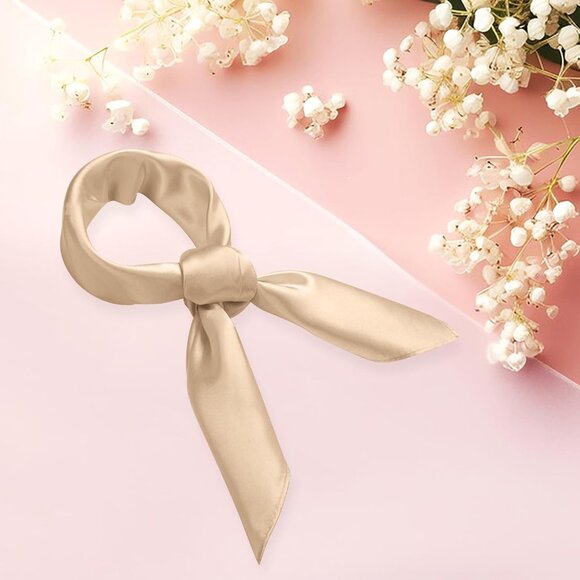 Women's Beige Silk Feeling Scarf 23.6'' Square Satin Scarf Neck Head Bandana - Picture 6 of 7